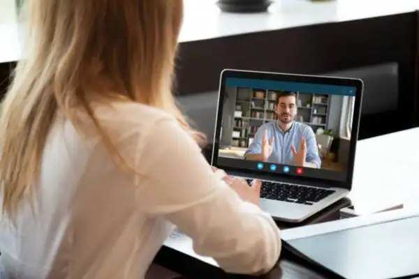 image of woman attending online mediation Stockport speak to our team today!